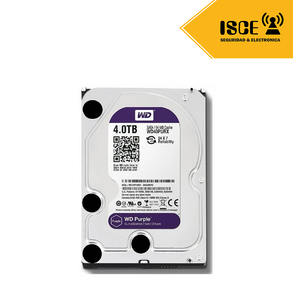 WESTERN DIGITAL DISCO DURO 4TB, WD PURPLE 3.5" SURVEILLANCE HARD DRIVE