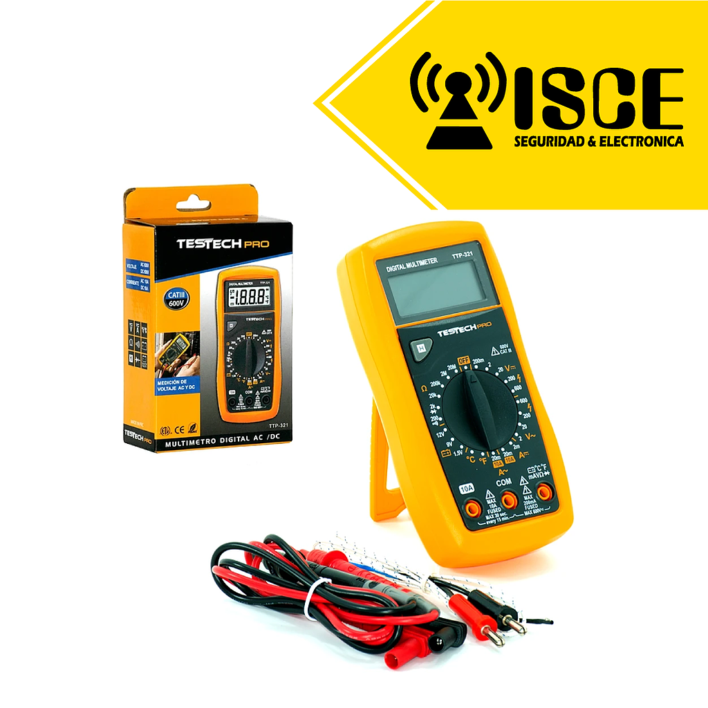 TESTECH MULTIMETRO DIGITAL CAT III 600V AC-DC °C-°F /10A PANTALLA DE 2000 CUENTAS
