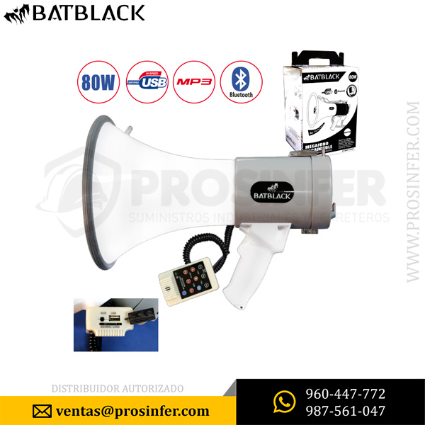 BATBLACK MEGAFONO 80W, USB, BLUETOOTH, BATERIA LITHIO