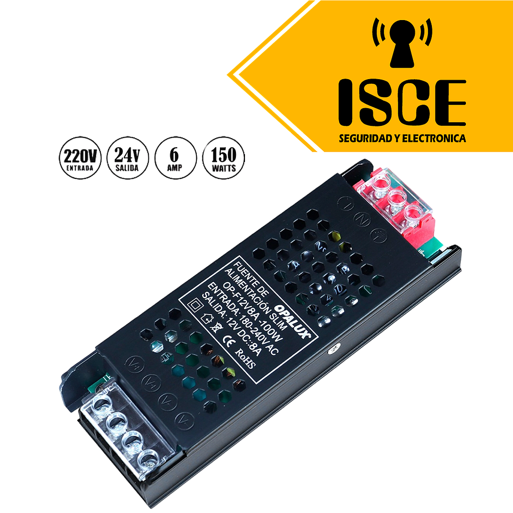 OPALUX FUENTE DE PODER SLIM 150W/24V 6A NEGRO