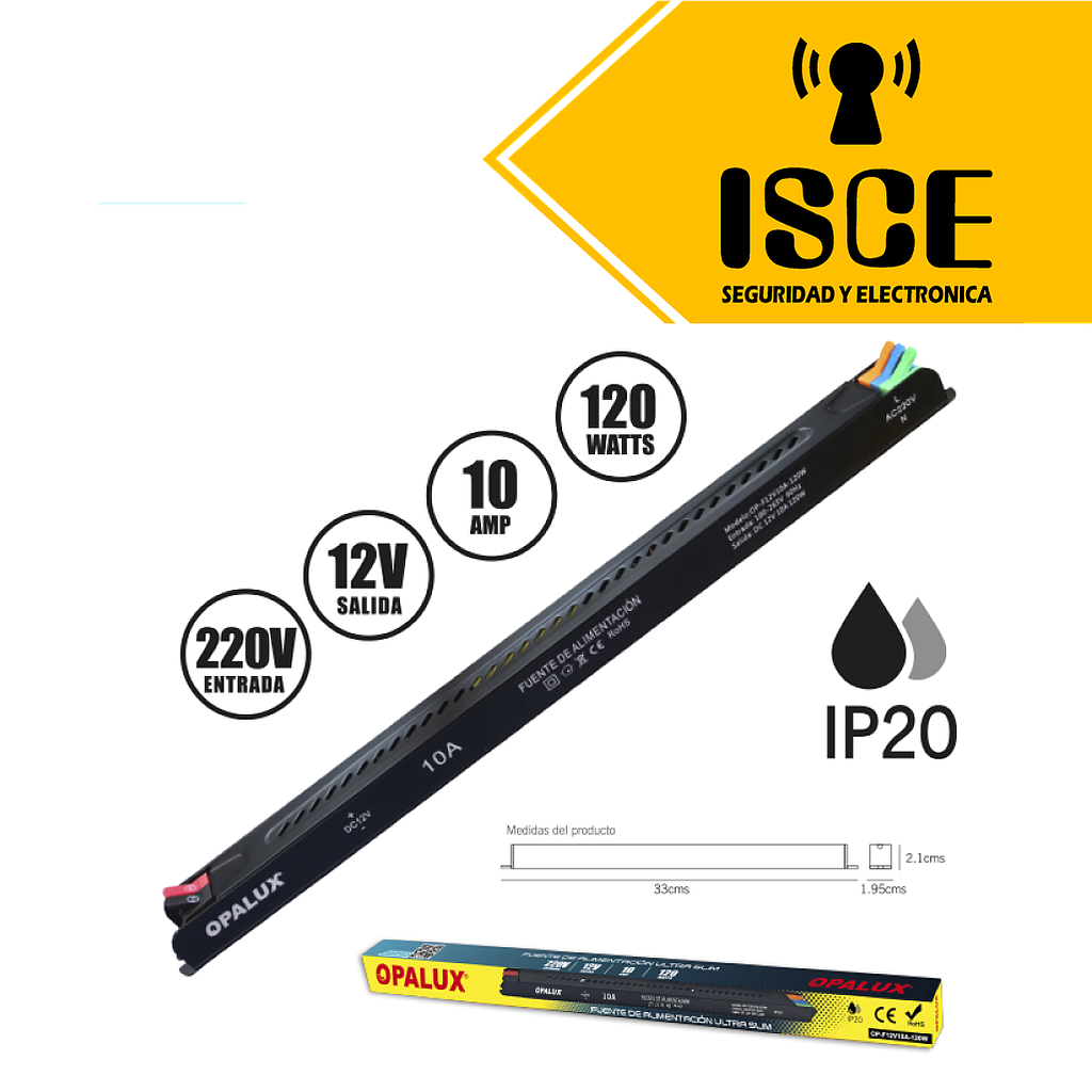 OPALUX FUENTE DE PODER ULTRA SLIM 120W 12V 10A 100-265V IP20