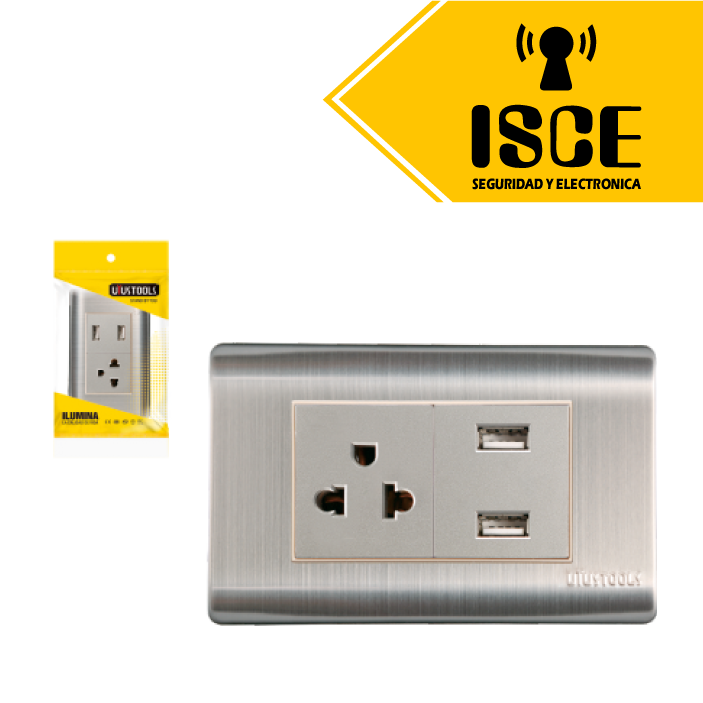 UYUSTOOLS TOMACORRIENTE CON USB ACERO INOXIDABLE C/CURVA