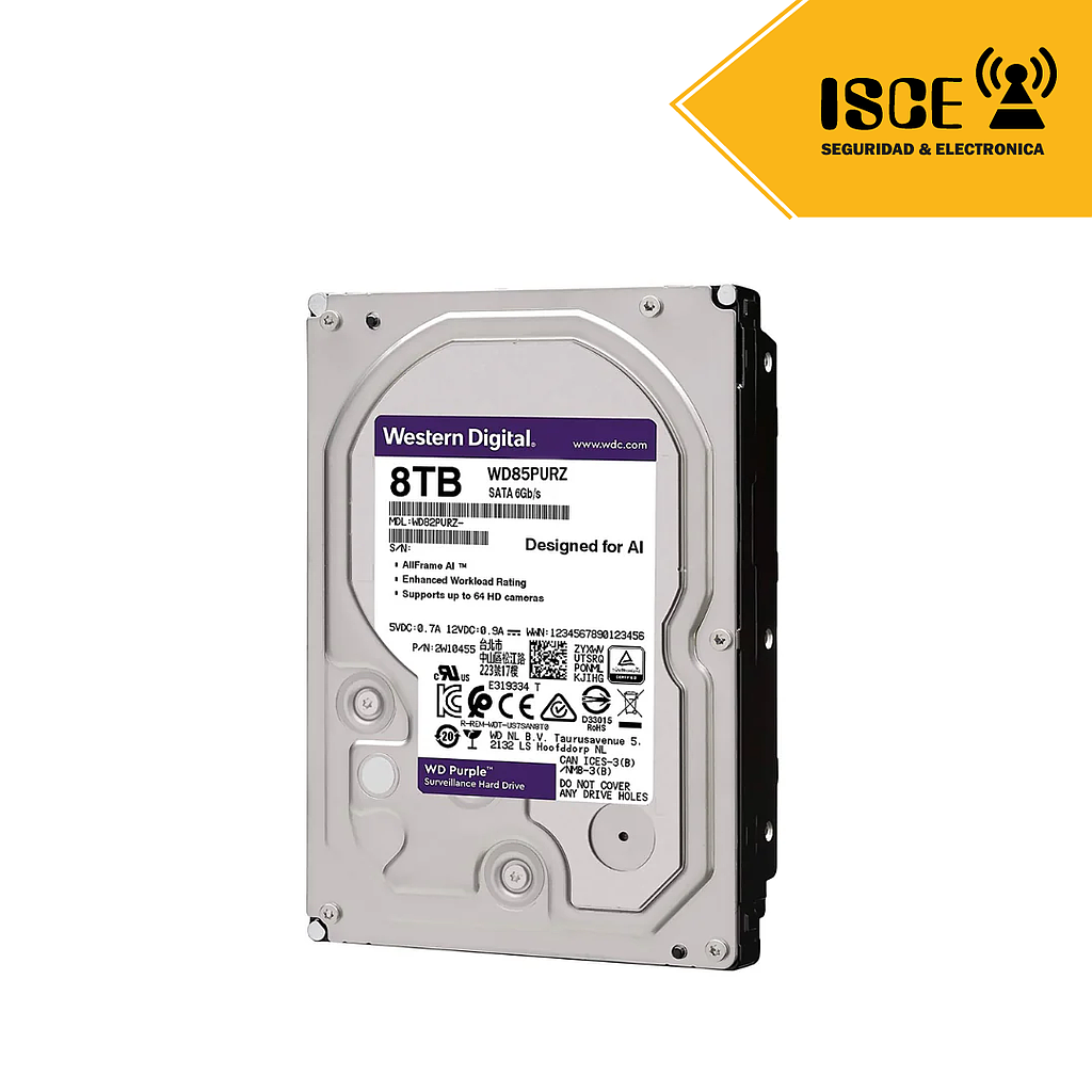 WESTERN DIGITAL DISCO DURO PURPURA 8TB SATA 6.0 Gb/s 256 MB CACHE 5400 RPM 3.5&quot;