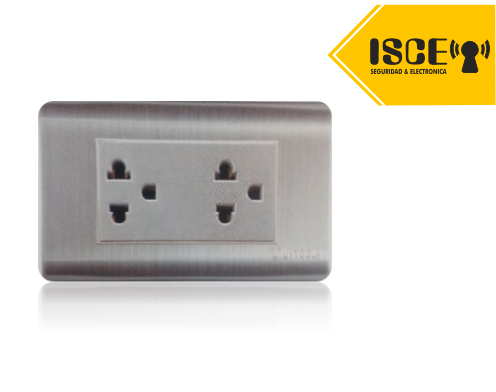 UYUSTOOLS TOMACORRIENTE EMPOTRABLE DOBLE C/T ACERO INOX C/CURVA