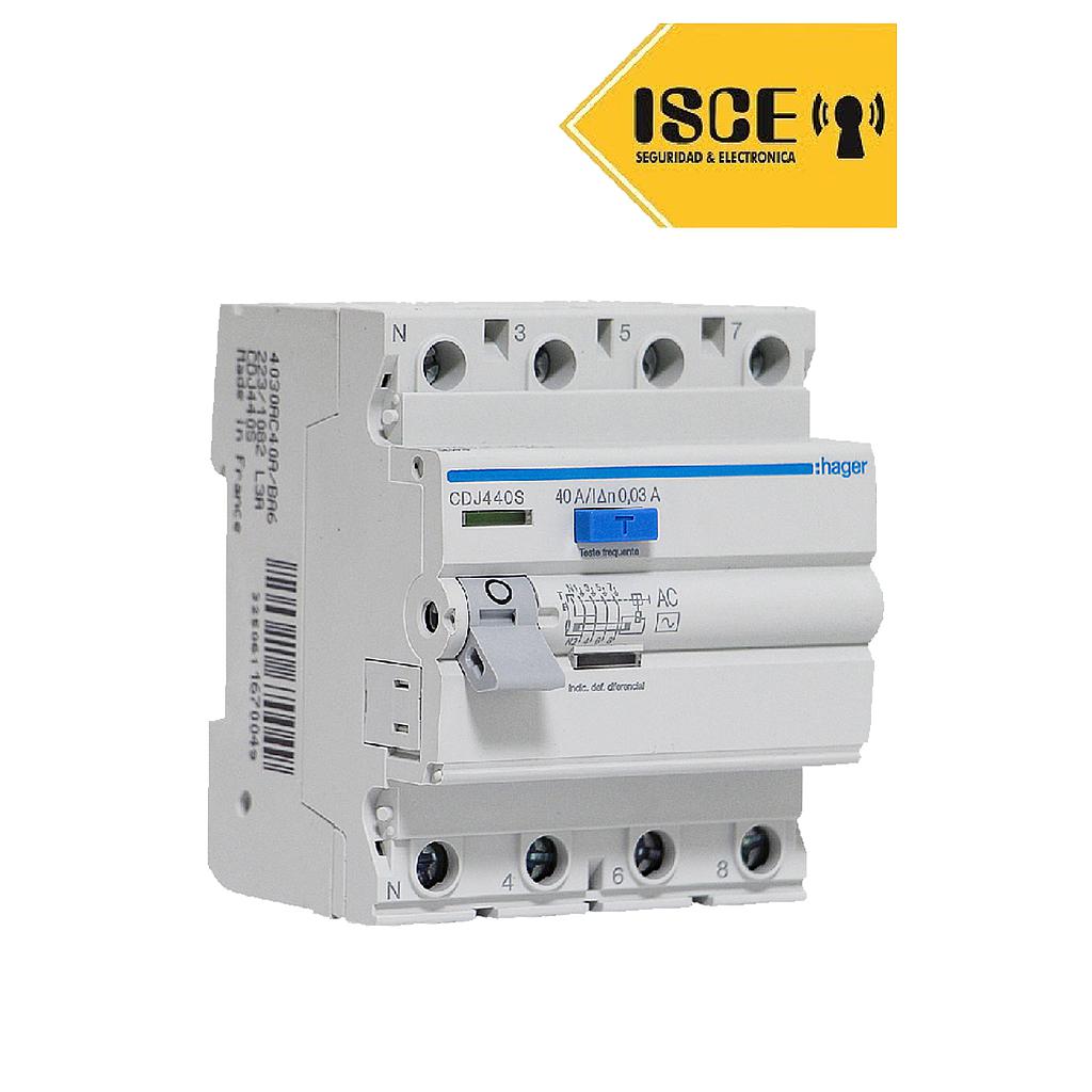 HAGER INTERRUPTOR DIFERENCIAL 4x40 AMP TIPO AC 30MA IEC 61008