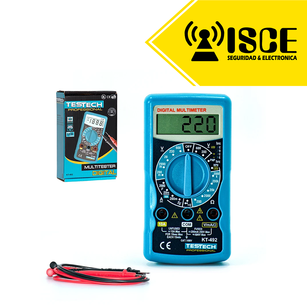 TESTECH MULTIMETRO DIGITAL CON PROBADOR LED ONDA CUADRADA AC/DC