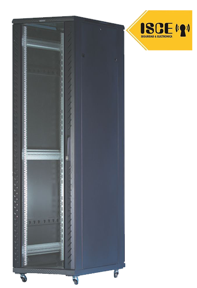 DATAPRINSS GABINETE DE PISO DE 22RU 1200X600X800 PUERTA DELANTERA DE VIDRIO Y POSTERIOR MICROPERFORADA