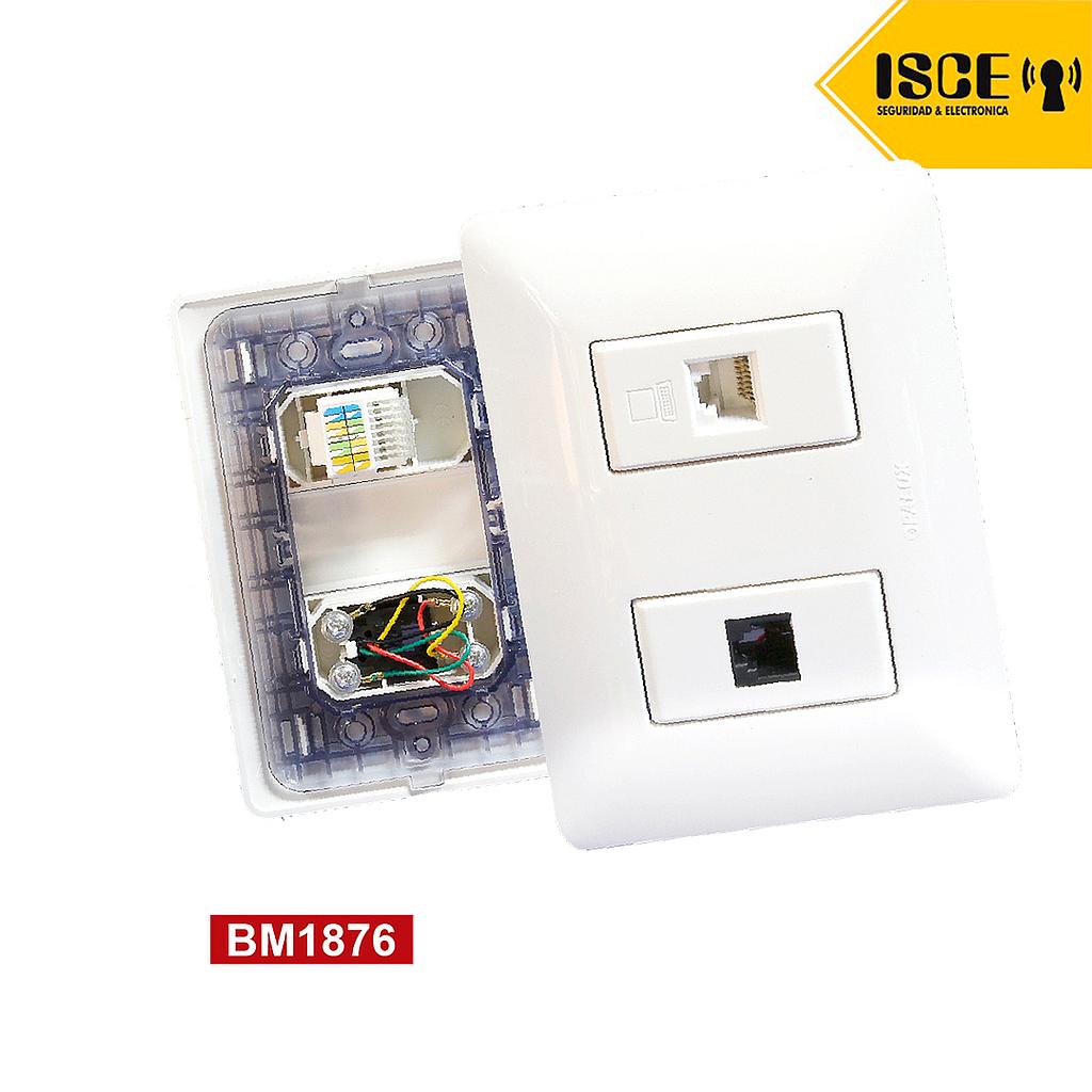 OPALUX PLACA DE PARED C/DADO DE RED CAT 5 Y TELEFONIA 