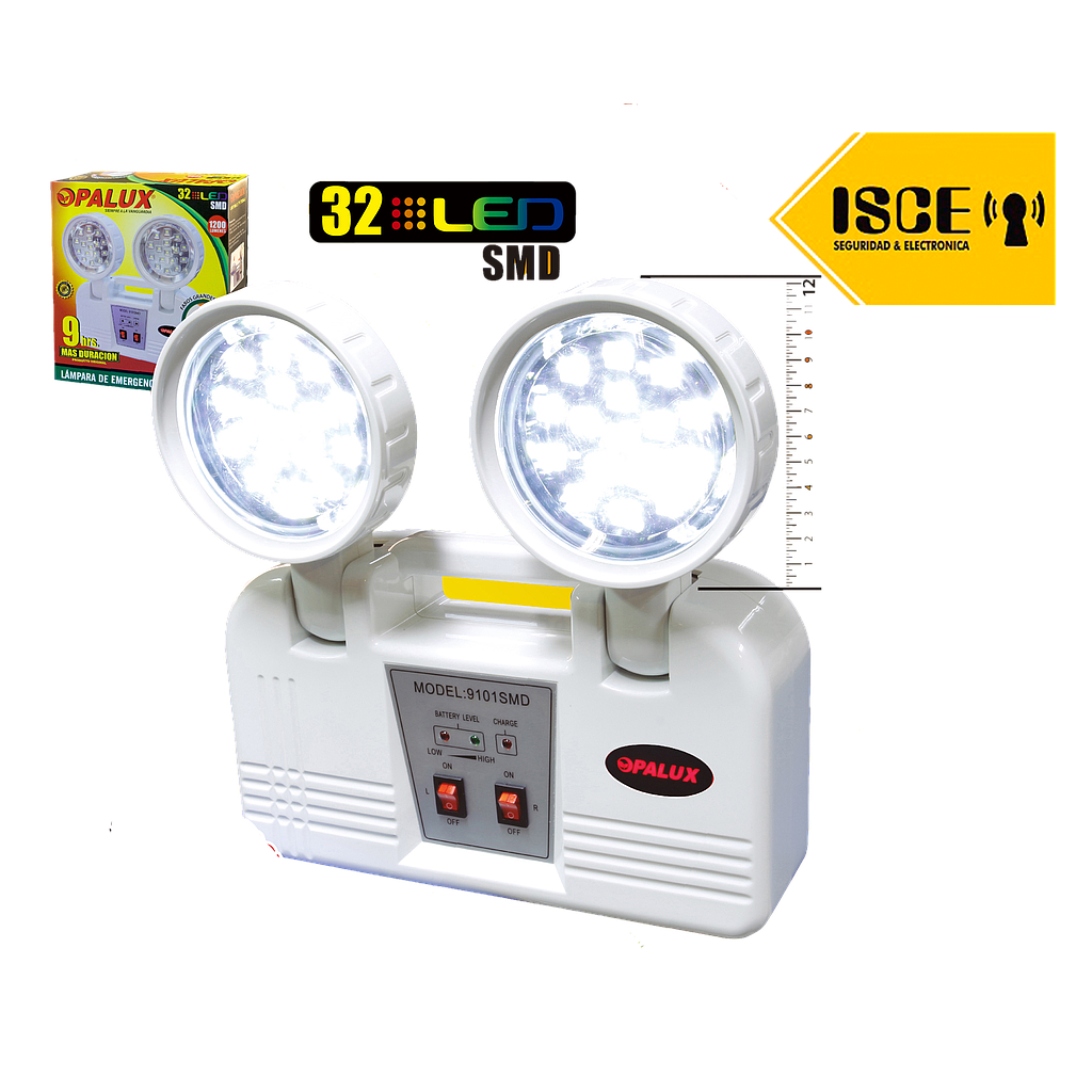 OPALUX LAMPARA DE EMERGENCIA AUTOMATICA 32 LED SMD LUZ FRIA 9 HORAS 16W 150M