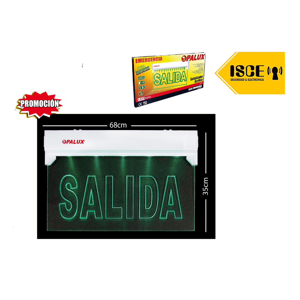OPALUX SEÑALIZADOR DE EMERGENCIA ACRILICO SALIDA GRABADO 16 LED