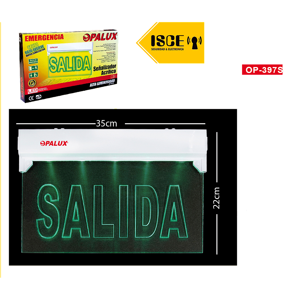 OPALUX SEÑALIZADOR DE EMERGENCIA ACRILICO SALIDA GRABADO 5 LED