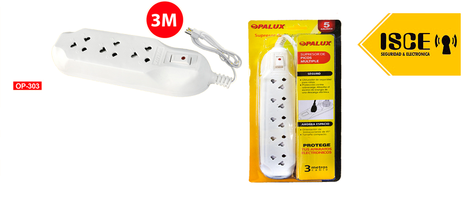 OPALUX SUPRESOR DE PICO 3 TOMAS C/OBTURADOR 220V 3M 2200W 10A