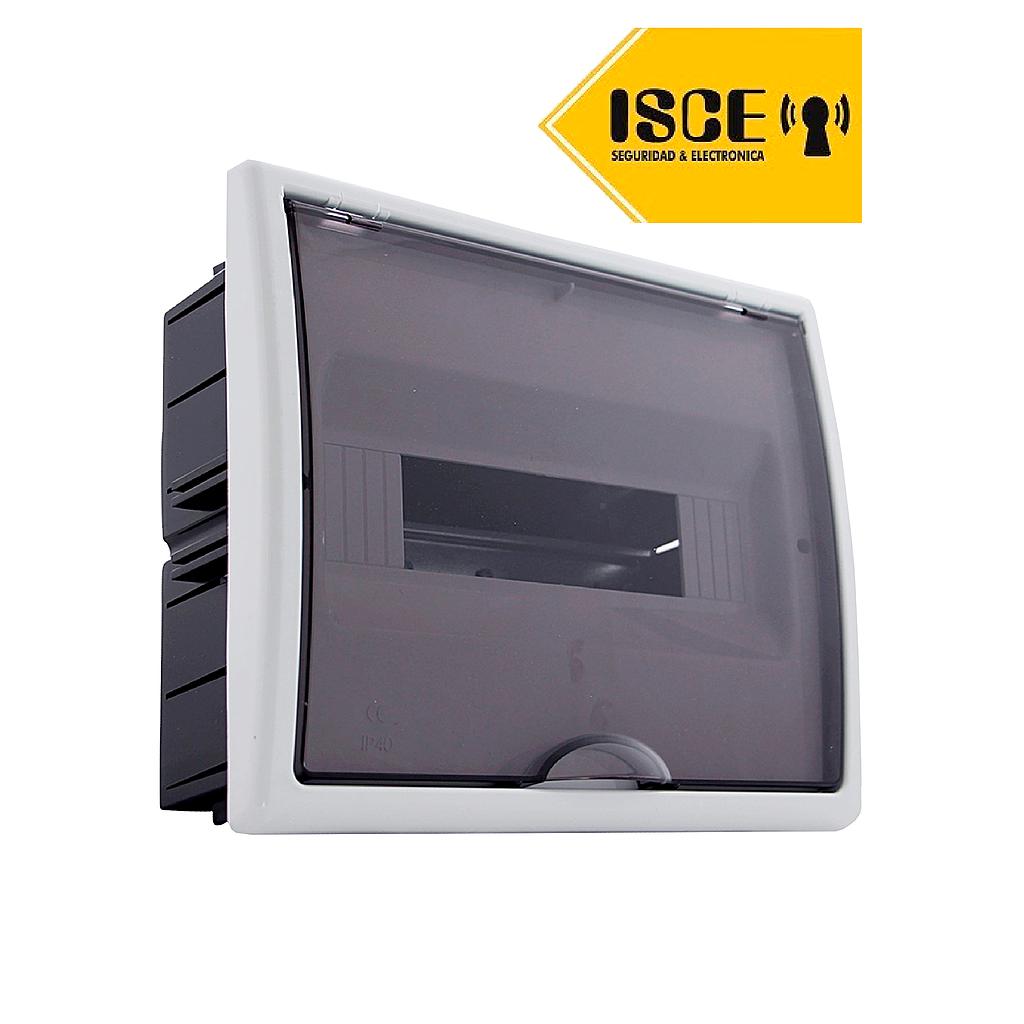 SOLERA TABLERO RIEL DIN EMPOTRABLE LIBRE HALOGENO 12 POLOS PUERTA FUMÉ C/BORNE A/V IP40 IK07