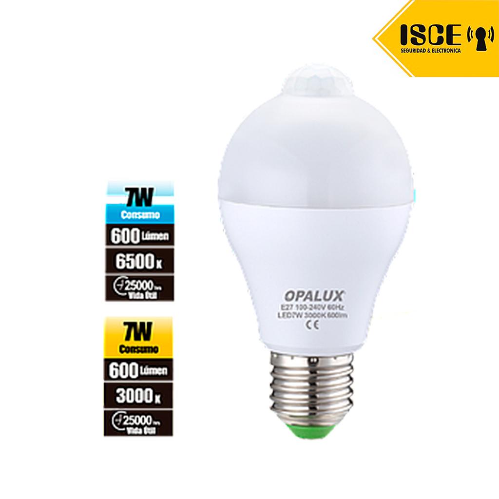 OPALUX FOCO LED 7W CON SENSOR DE MOVIMIENTO 110-240VAC E-27