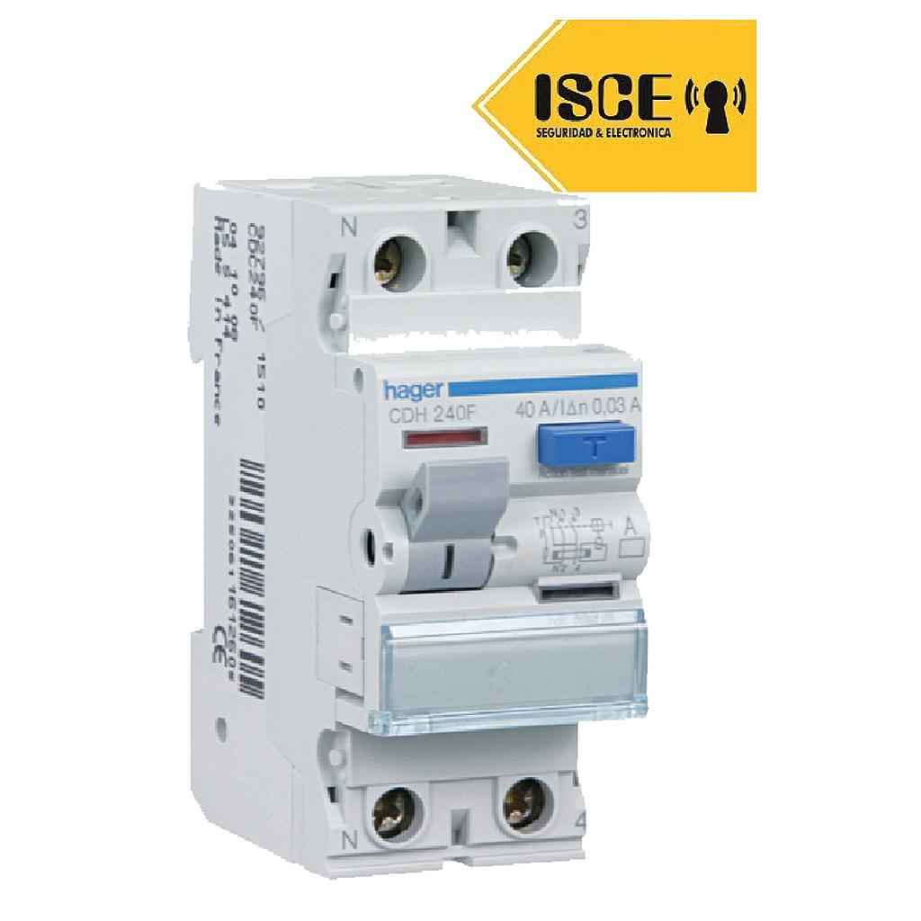 HAGER INTERRUPTOR DIFERENCIAL TIPO A HI SUPERINMUNIZADOS 2 POLOS 40AMP 30MA