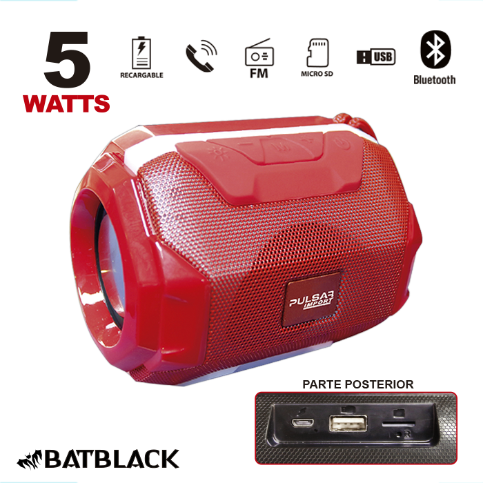 BATBLACK PARLANTE 5W C/BT/ENTRADA USB ROJO
