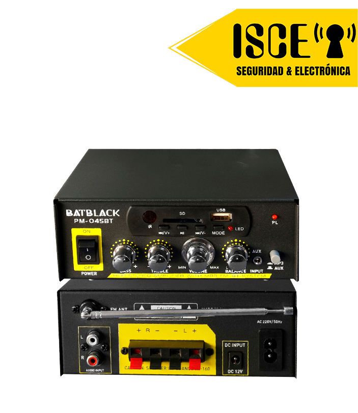 BATBLACK AMPLIFICADOR C/RADIO 50W 2 CANALES 220V 60HZ / 12VDC C/MP3/USB/FM/BT/MC
